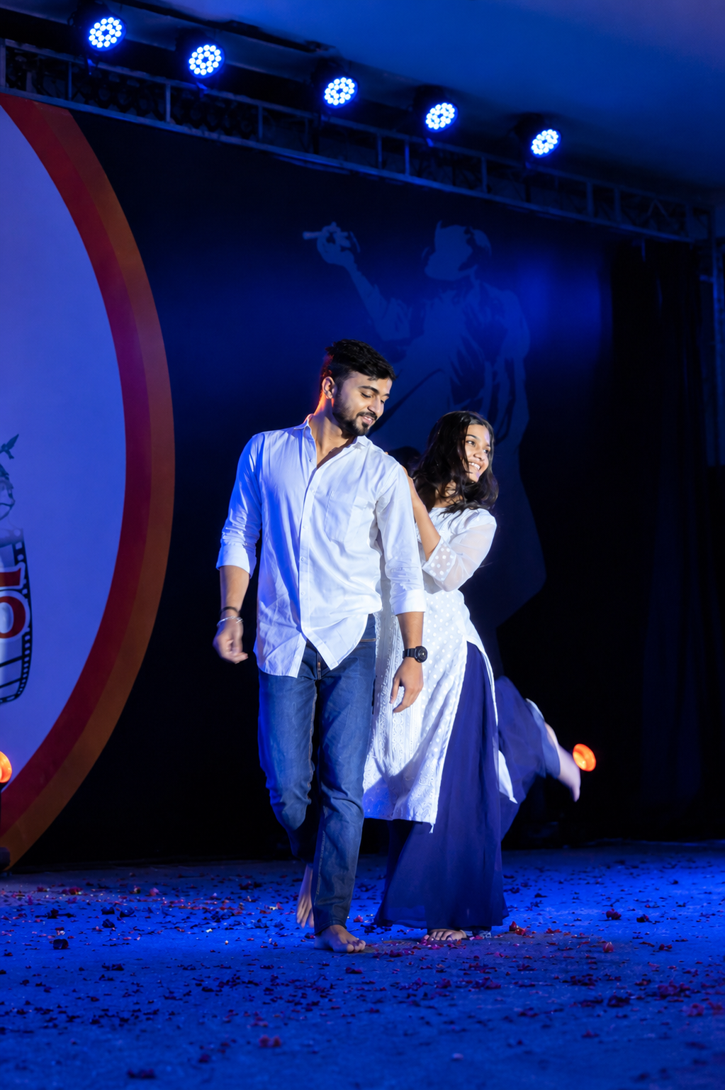 Student music band performance on the main stage during singing competition